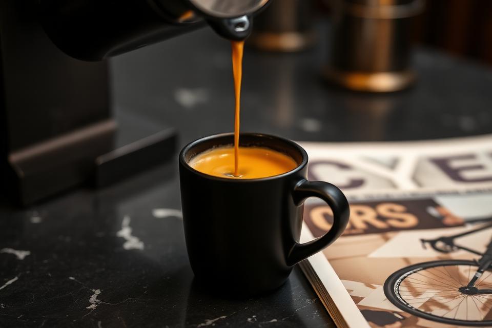 Espresso pour at the Velo Social café